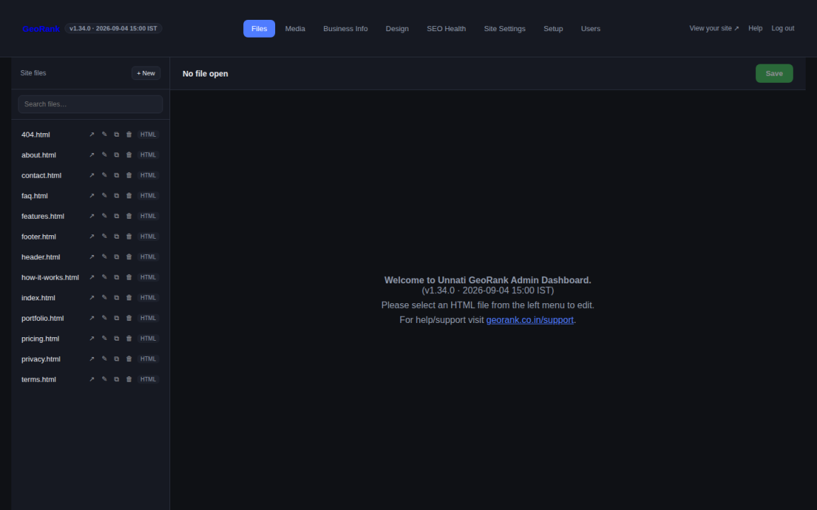 GeoRank Admin Dashboard file list